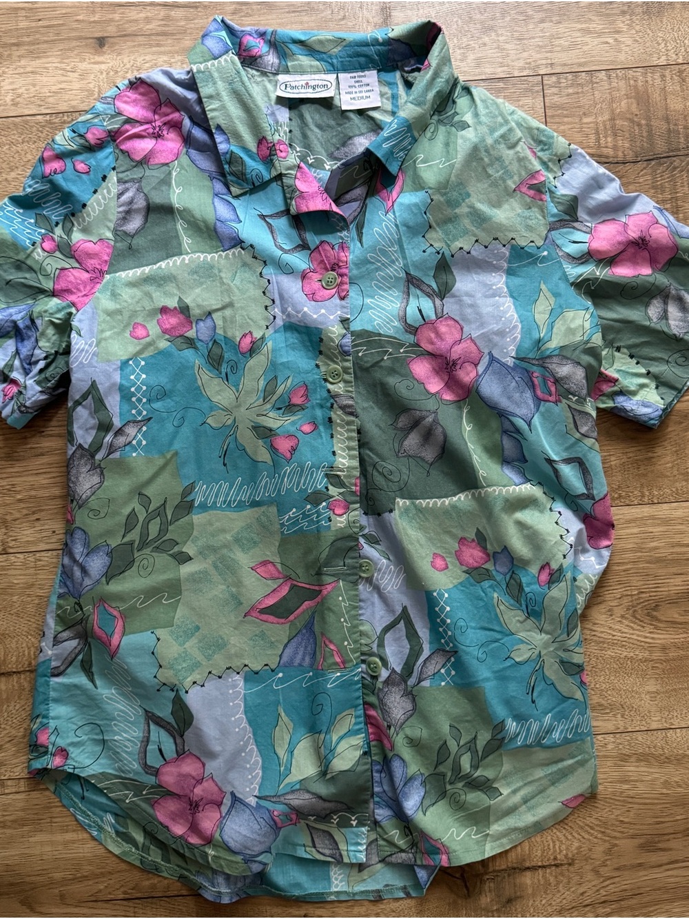 Patchington Skirt Set with Tropical Button-Up Shirt and Wrap Skirt Vintage
